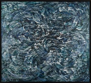 Caspian Flight 150 x 165 cm Mixed media and paper on linen